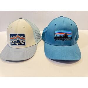 Lot Of 2 Patagonia Blue SnapBack Baseball Hats Cap Patch Logo